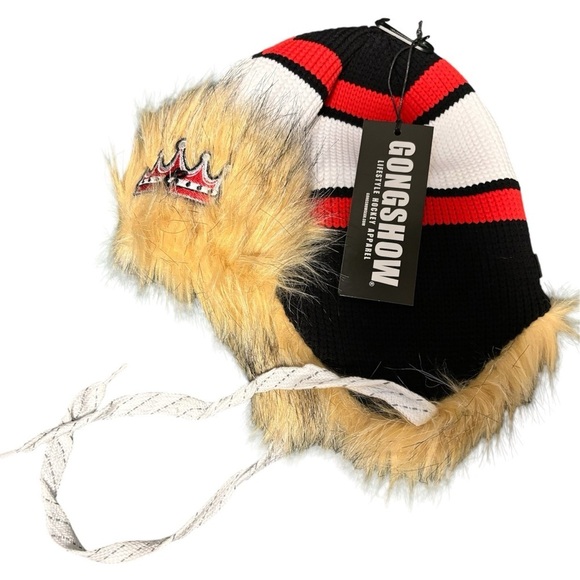 gongshow Other - Gongshow Hockey Winter  Trapper Hat Toque Cap W/ Faux Fur Benchwarmer Mens M New